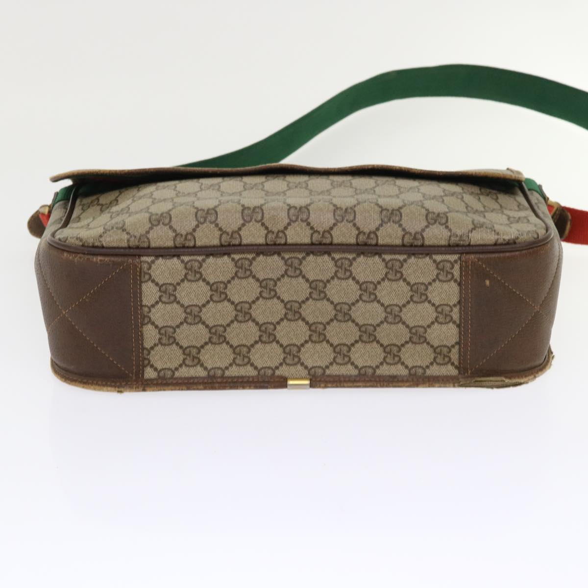 GUCCI GG Canvas Web Sherry Line Shoulder Bag Beige Red Green Auth ar10088