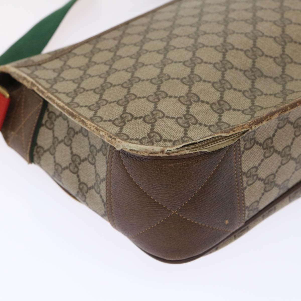 GUCCI GG Canvas Web Sherry Line Shoulder Bag Beige Red Green Auth ar10088