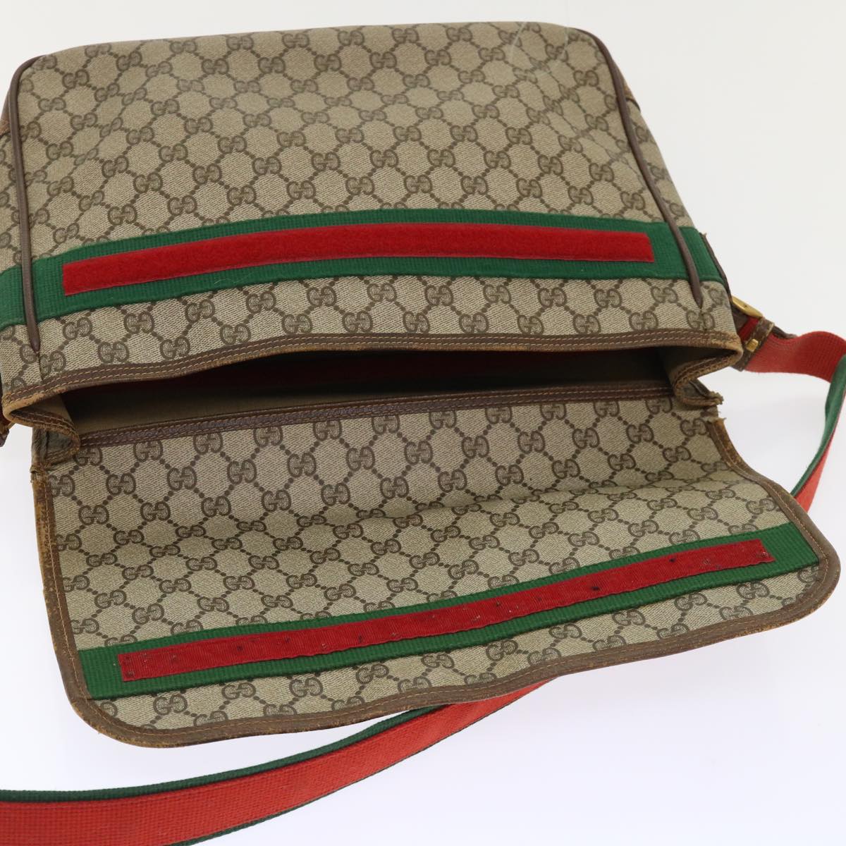 GUCCI GG Canvas Web Sherry Line Shoulder Bag Beige Red Green Auth ar10088