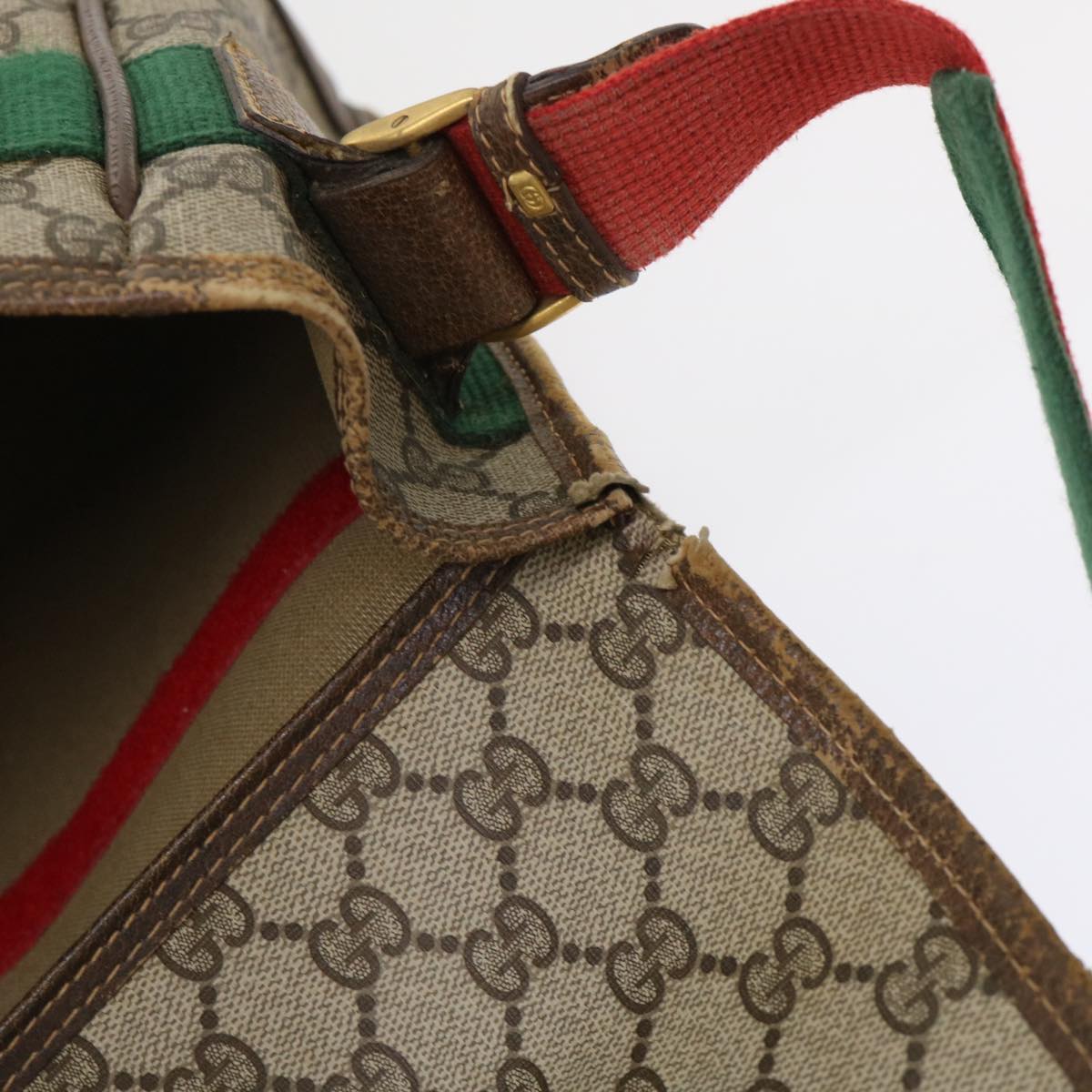 GUCCI GG Canvas Web Sherry Line Shoulder Bag Beige Red Green Auth ar10088