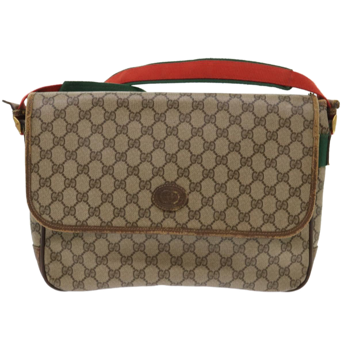 GUCCI GG Canvas Web Sherry Line Shoulder Bag Beige Red Green Auth ar10088