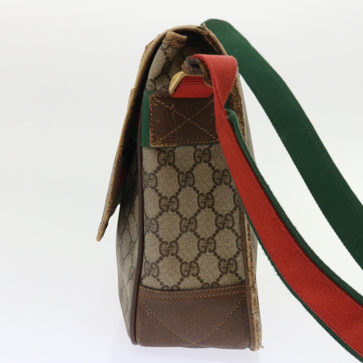 GUCCI GG Canvas Web Sherry Line Shoulder Bag Beige Red Green Auth ar10088