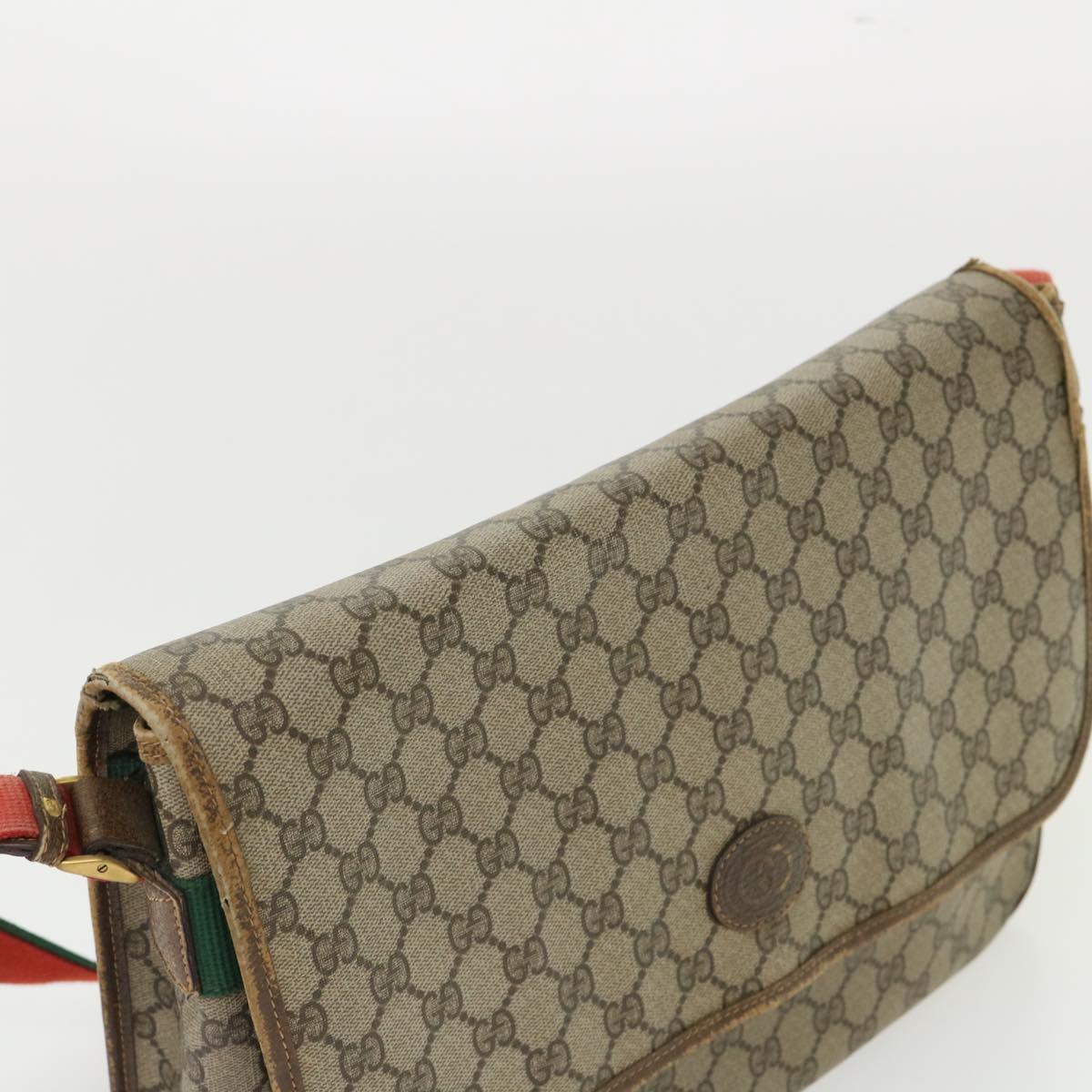 GUCCI GG Canvas Web Sherry Line Shoulder Bag Beige Red Green Auth ar10088