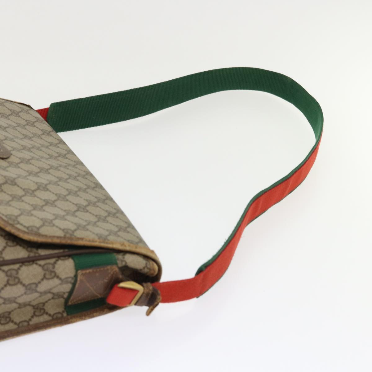 GUCCI GG Canvas Web Sherry Line Shoulder Bag Beige Red Green Auth ar10088