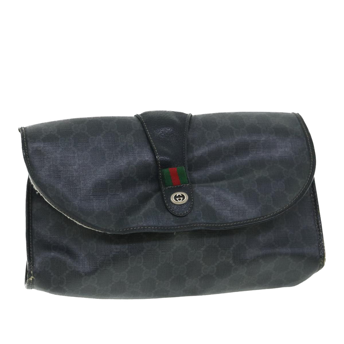 GUCCI GG Canvas Web Sherry Line Clutch Bag Black Red Green Auth ar10175