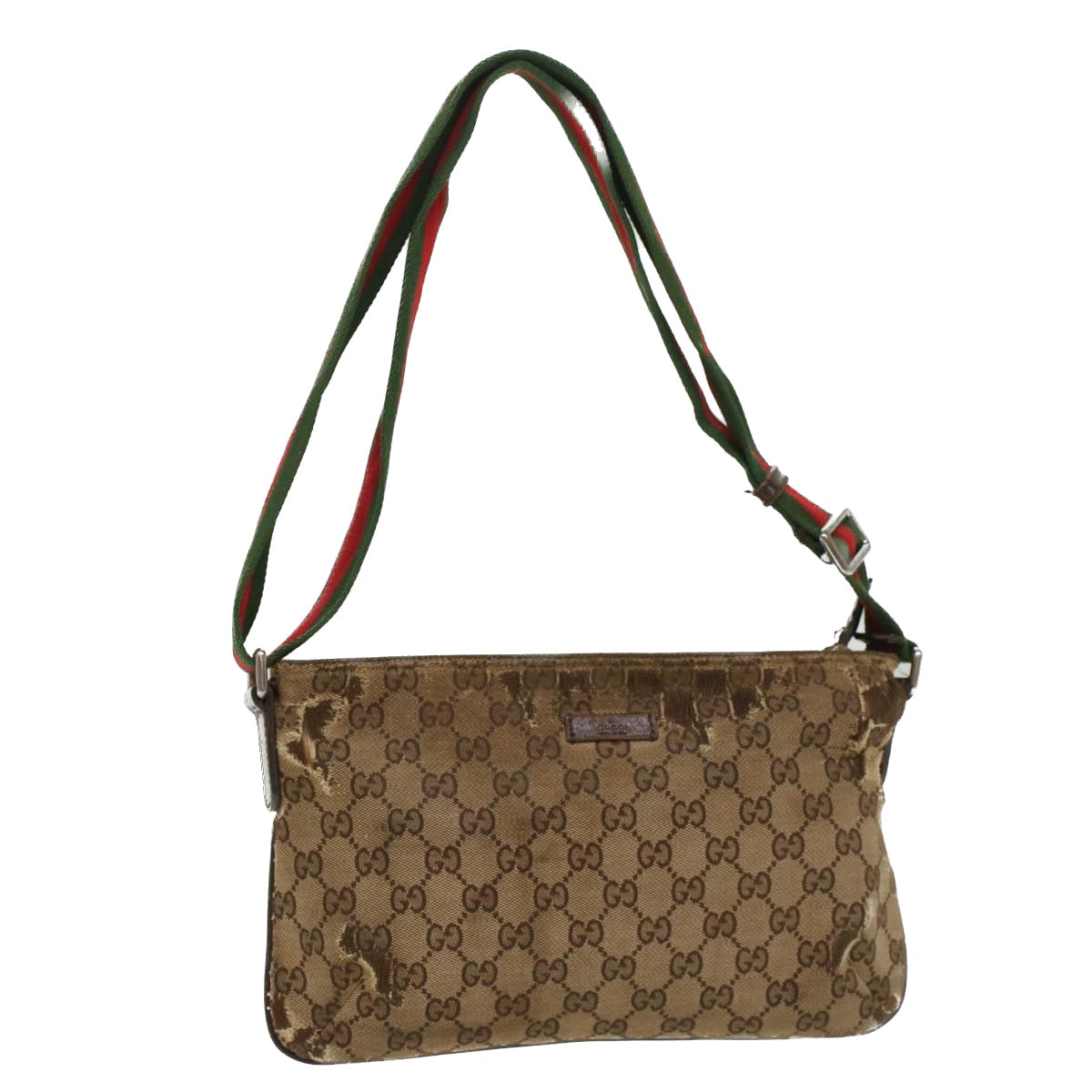 GUCCI GG Canvas Web Sherry Line Shoulder Bag Beige Red Green 189749 Auth ar10203