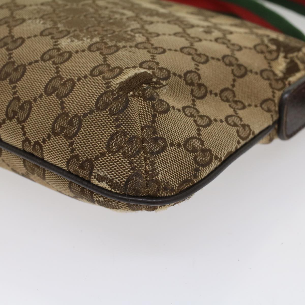 GUCCI GG Canvas Web Sherry Line Shoulder Bag Beige Red Green 189749 Auth ar10203