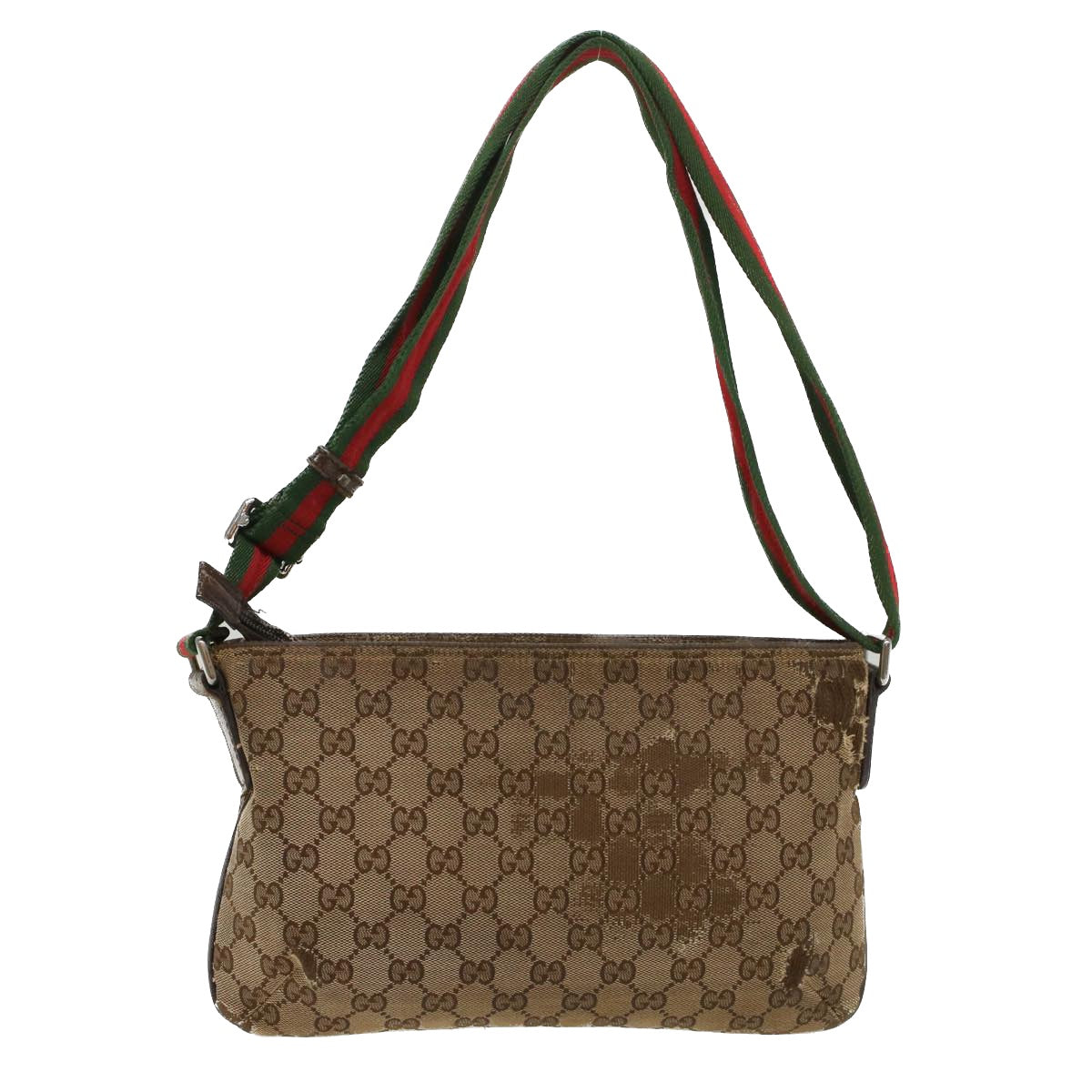 GUCCI GG Canvas Web Sherry Line Shoulder Bag Beige Red Green 189749 Auth ar10203