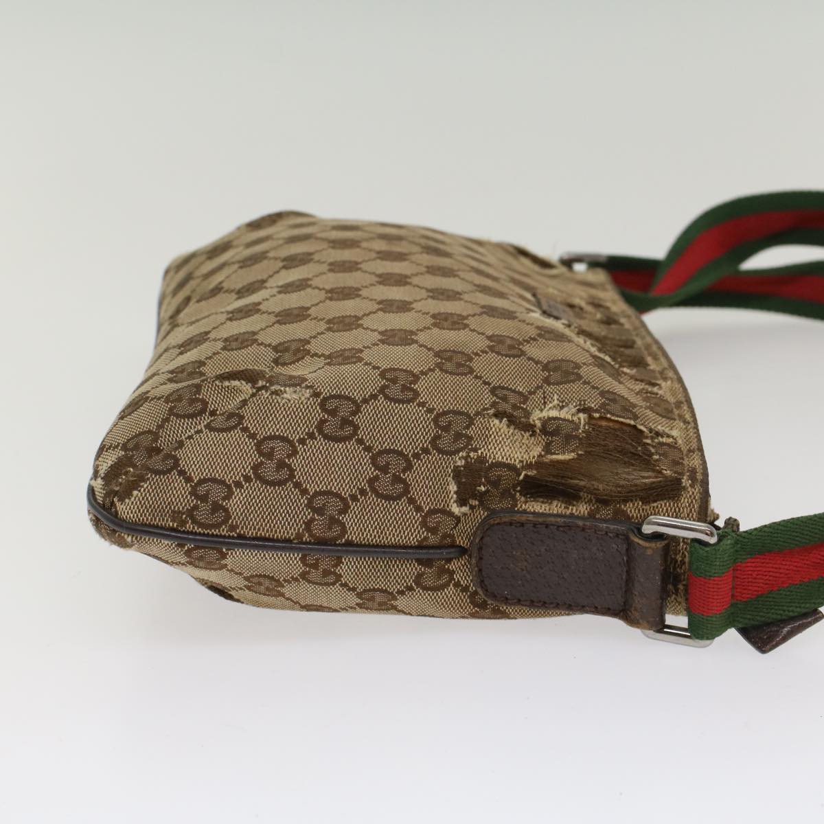 GUCCI GG Canvas Web Sherry Line Shoulder Bag Beige Red Green 189749 Auth ar10203