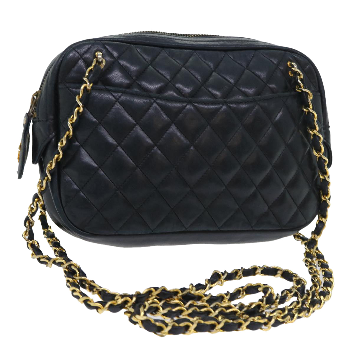 CHANEL Matelasse Chain Shoulder Bag Lamb Skin Black CC Auth ar10252