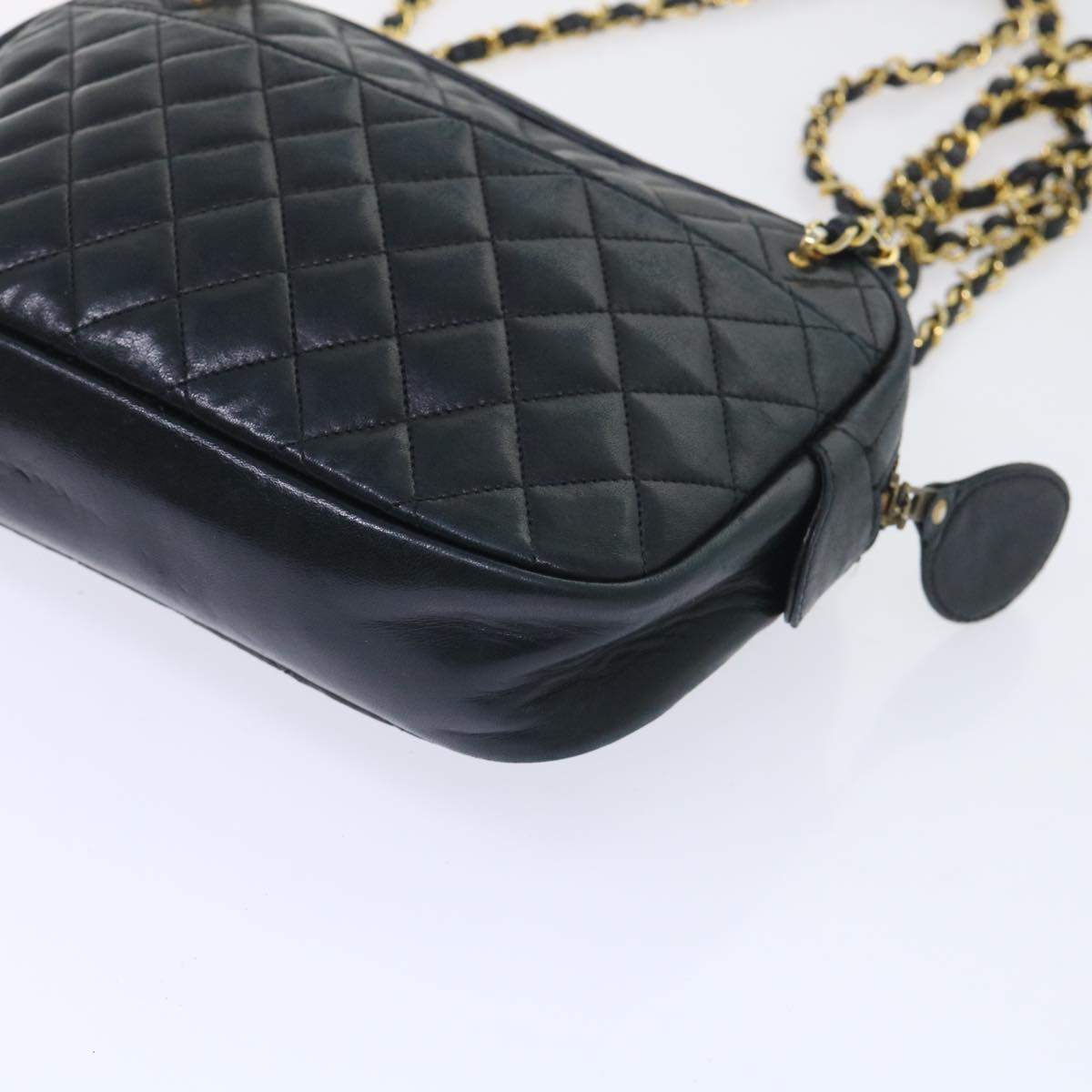 CHANEL Matelasse Chain Shoulder Bag Lamb Skin Black CC Auth ar10252