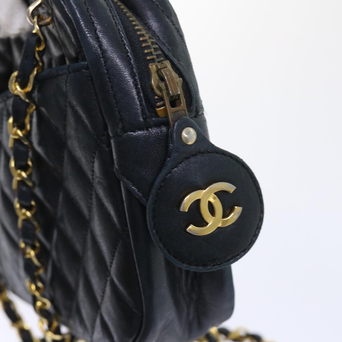 CHANEL Matelasse Chain Shoulder Bag Lamb Skin Black CC Auth ar10252