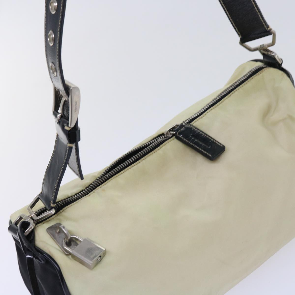 PRADA Shoulder Bag Nylon Beige Auth ar10308