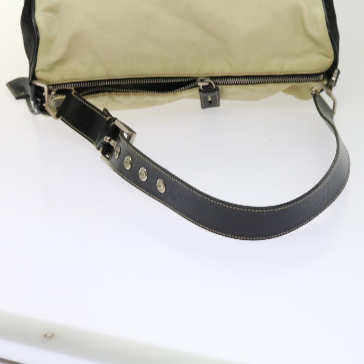 PRADA Shoulder Bag Nylon Beige Auth ar10308