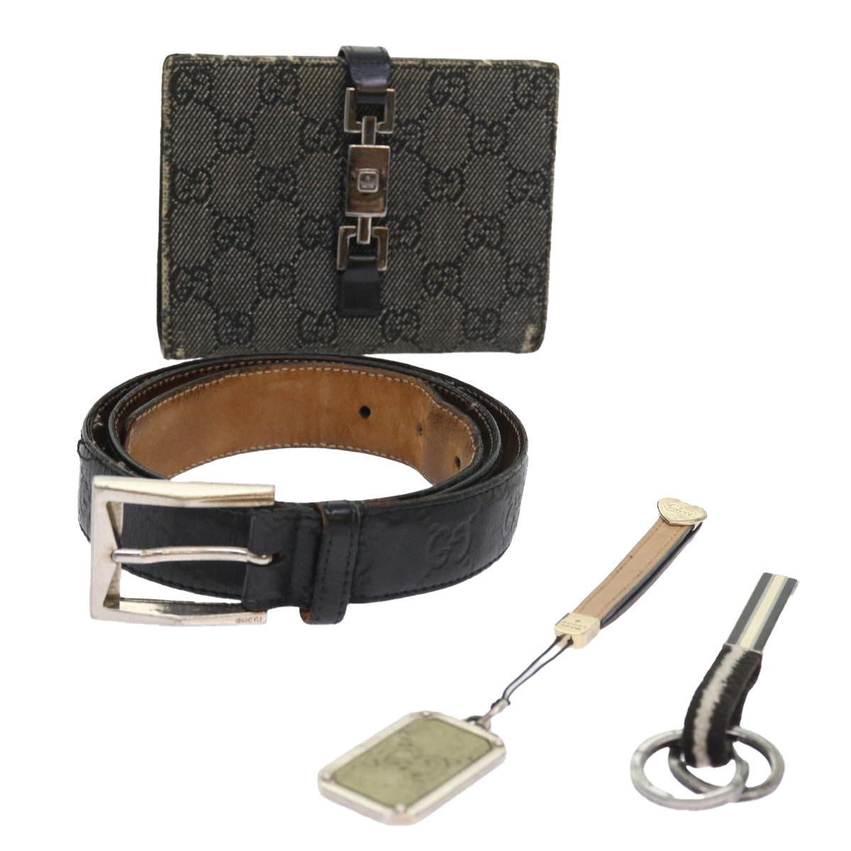 GUCCI GG Canvas Belt Jackie Wallet 5Set Black Auth ar10514