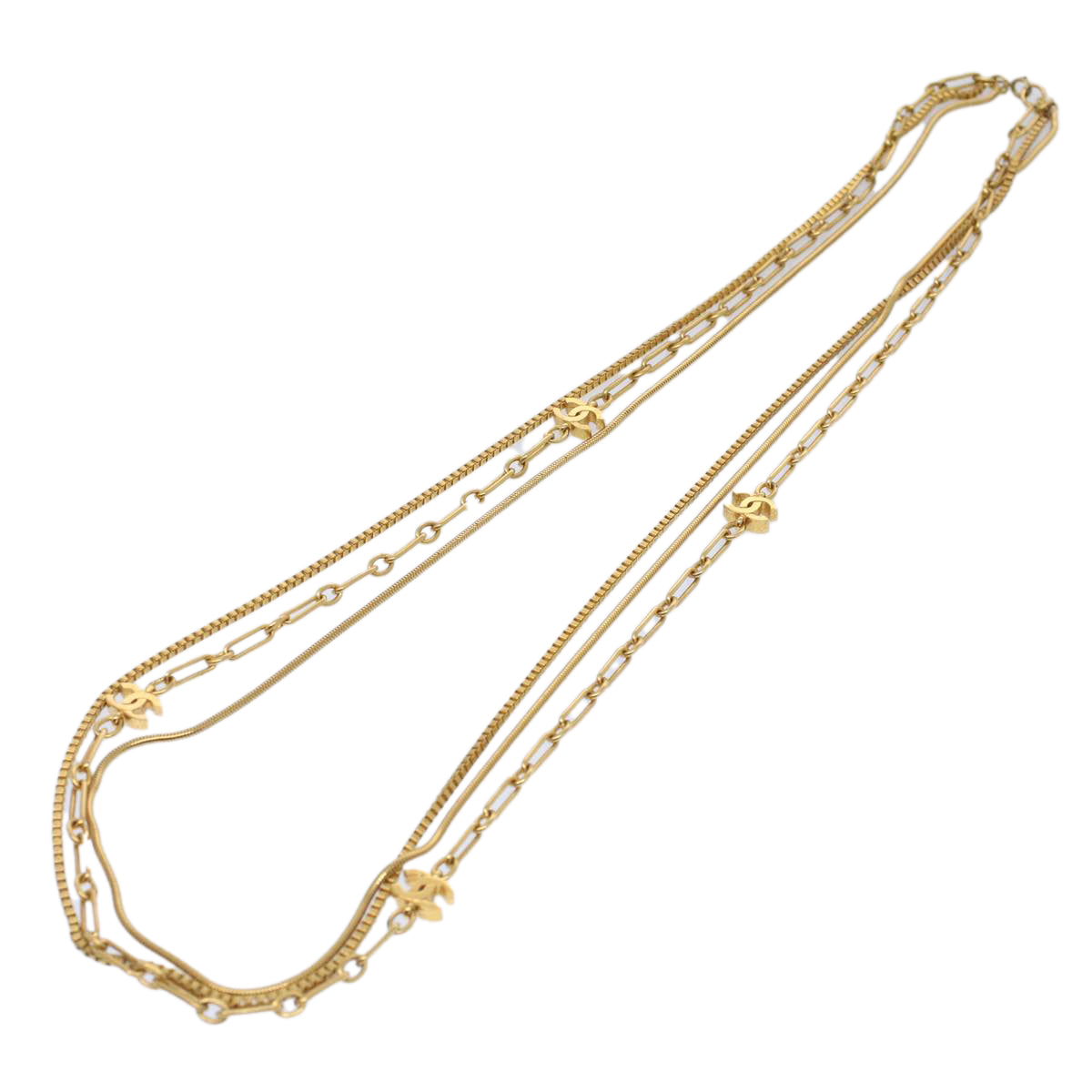 CHANEL COCO Mark Necklace Gold Tone CC Auth ar10556B