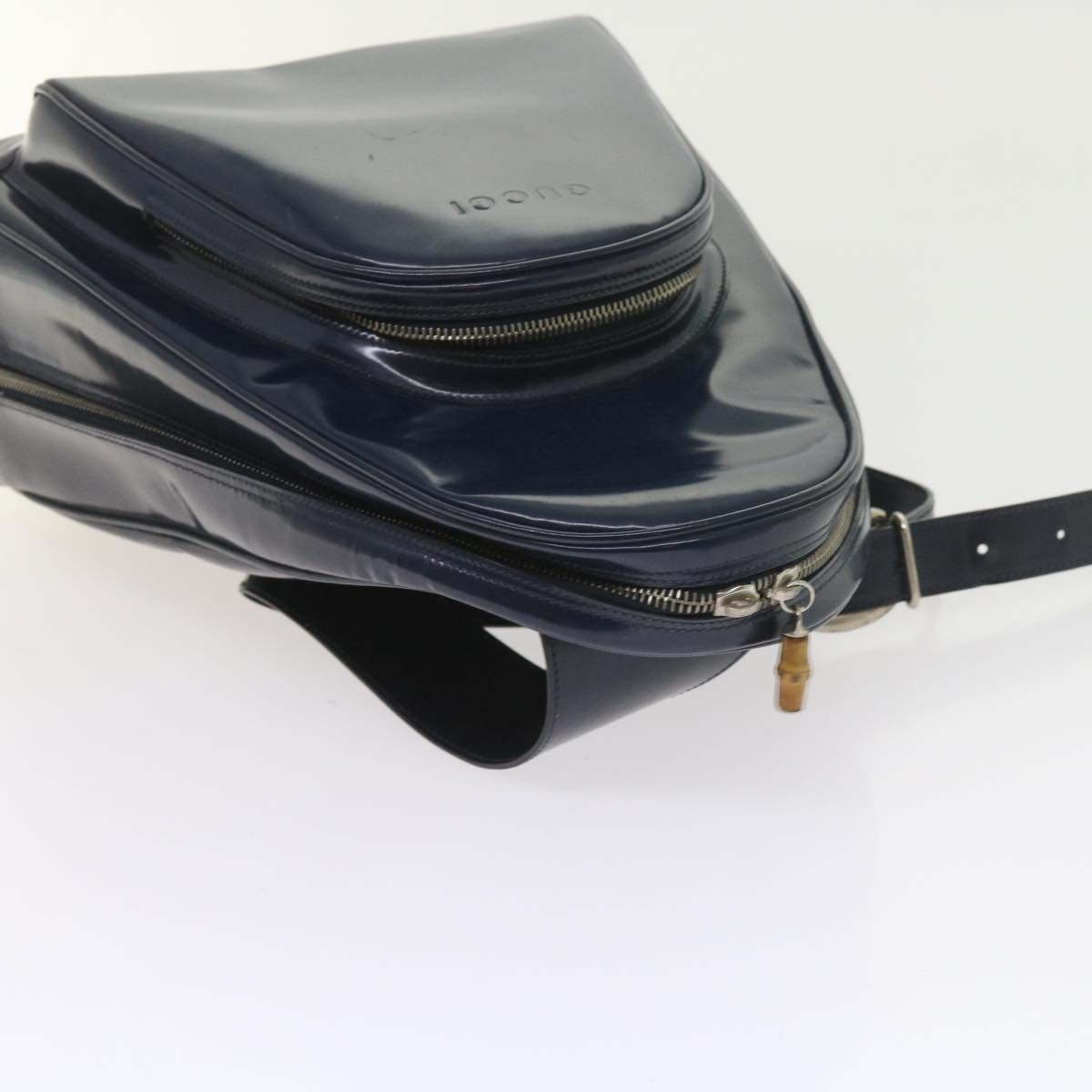 GUCCI Bamboo Body Bag Patent leather Navy Auth ar10595B