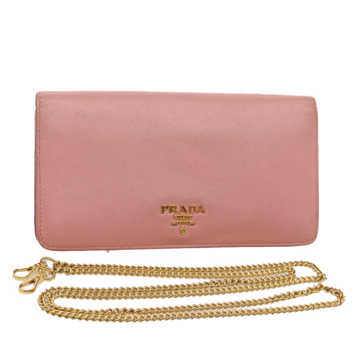 PRADA Chain Wallet Safiano leather Pink Auth ar10641B