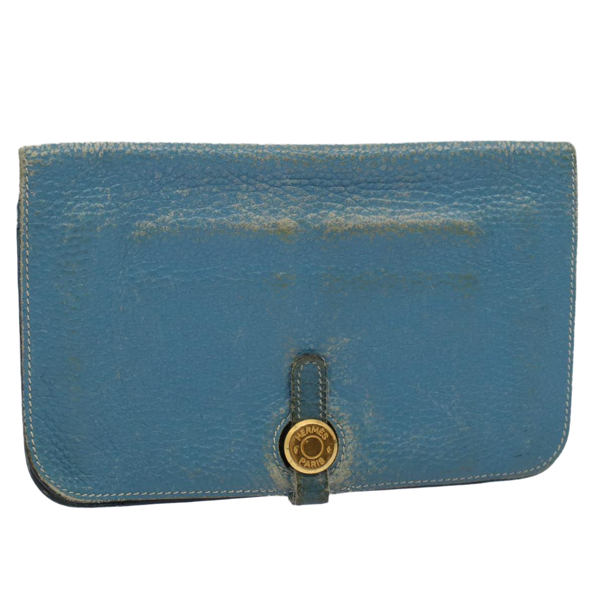 HERMES Dogon GM Wallet Leather Blue Auth ar10643B