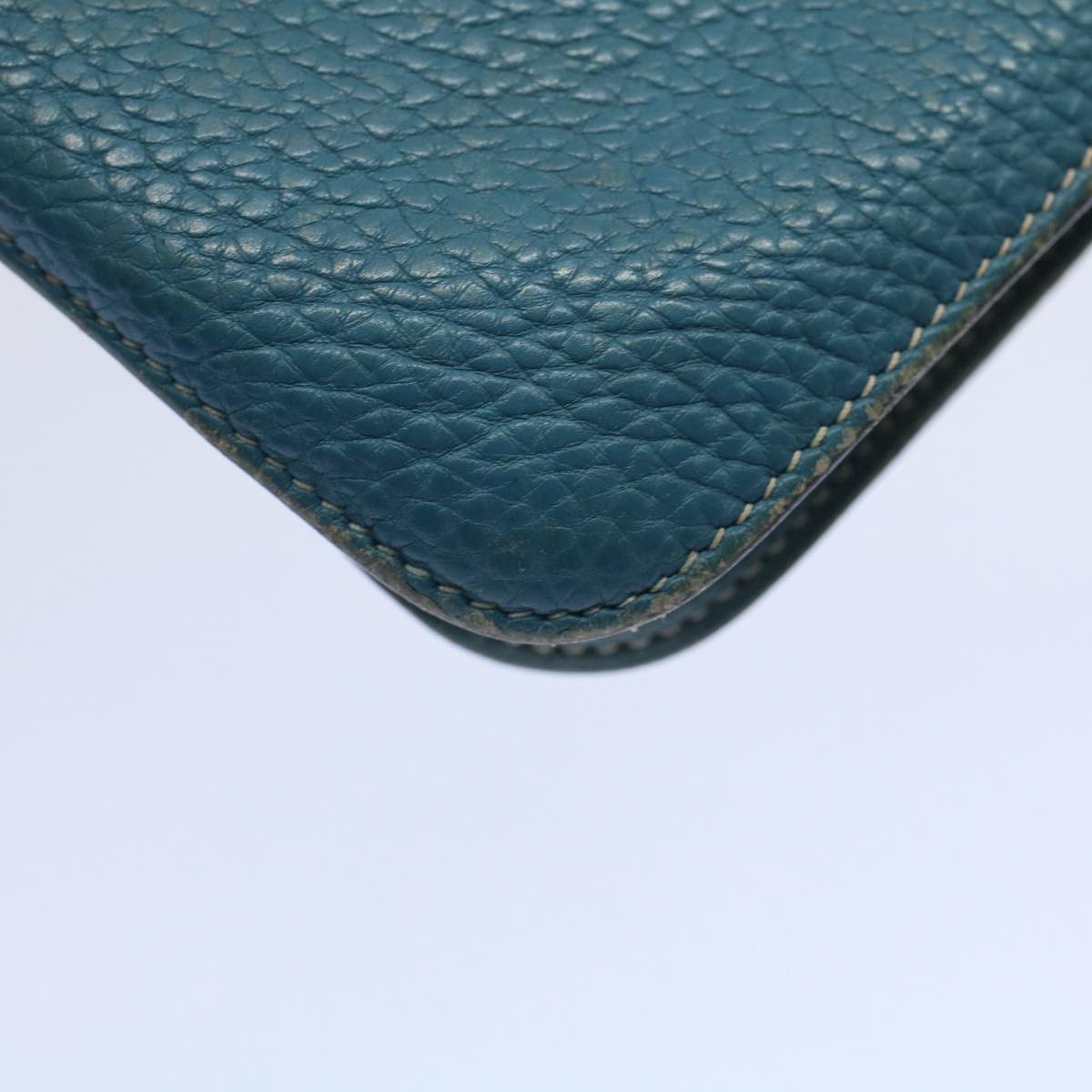 HERMES Dogon GM Wallet Leather Blue Auth ar10643B