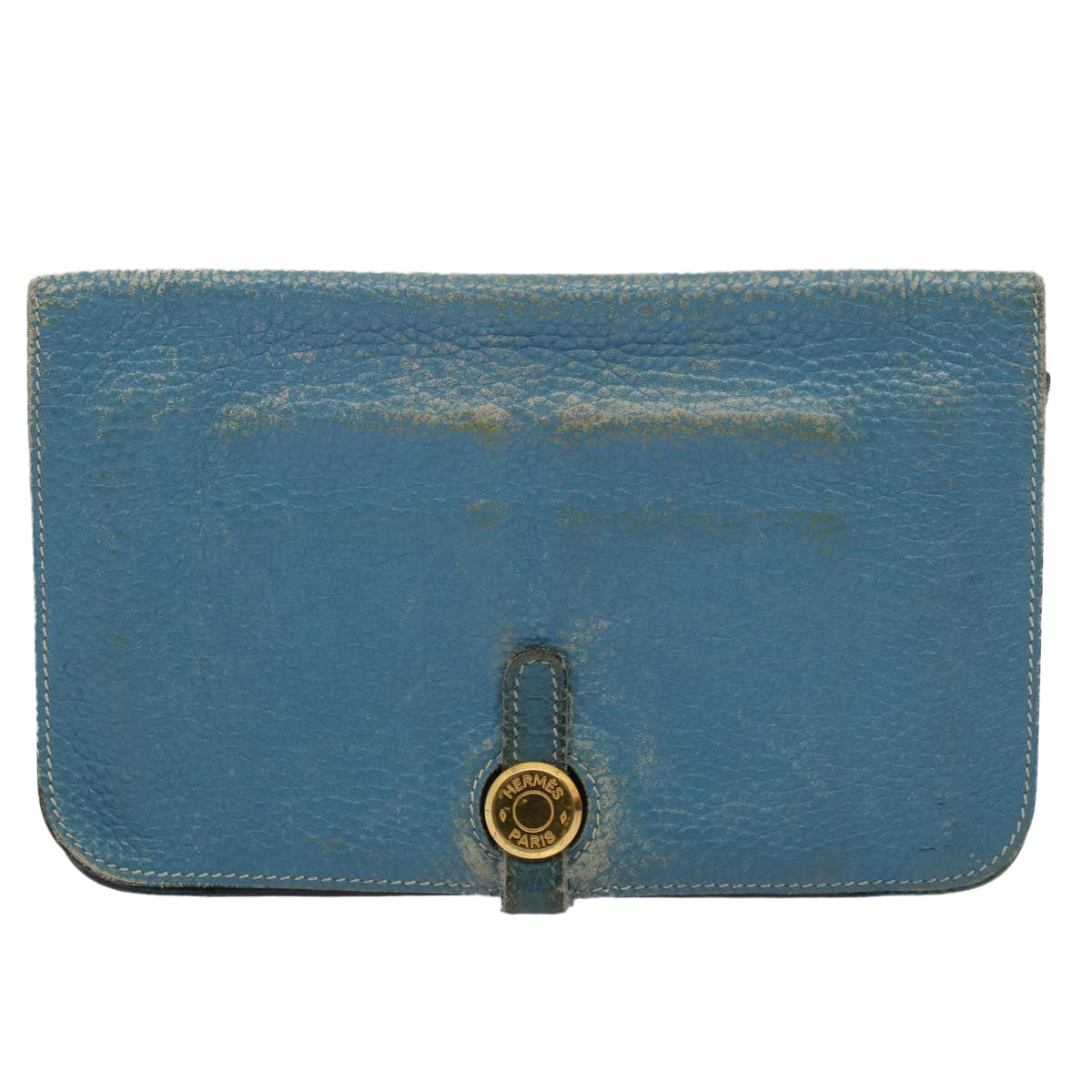 HERMES Dogon GM Wallet Leather Blue Auth ar10643B