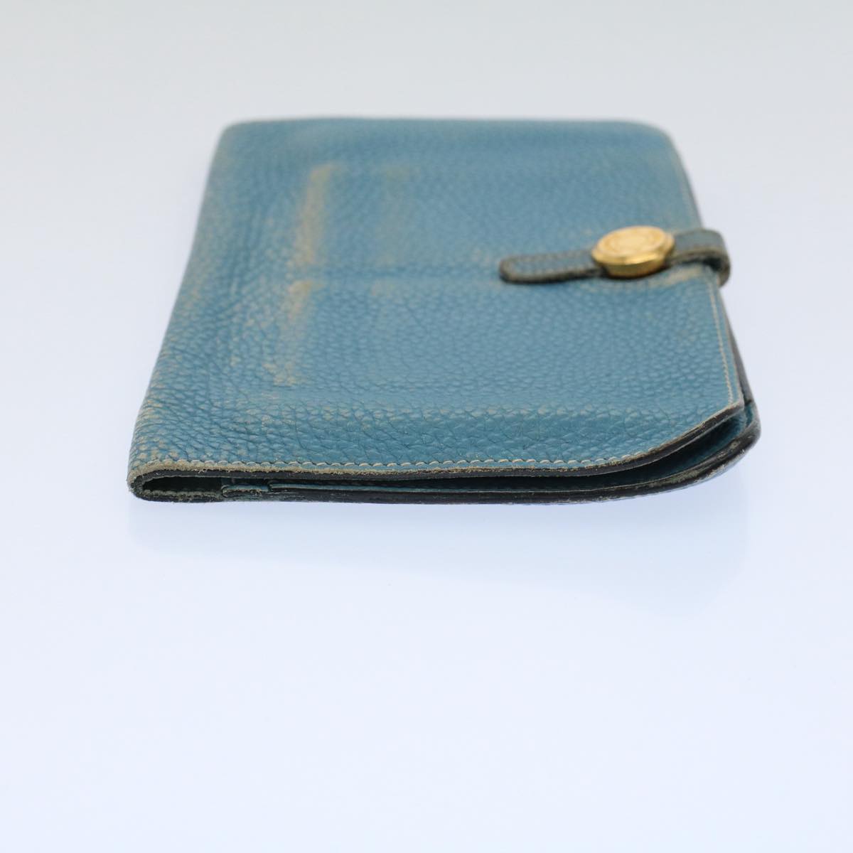 HERMES Dogon GM Wallet Leather Blue Auth ar10643B