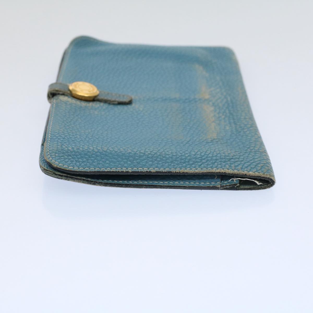 HERMES Dogon GM Wallet Leather Blue Auth ar10643B