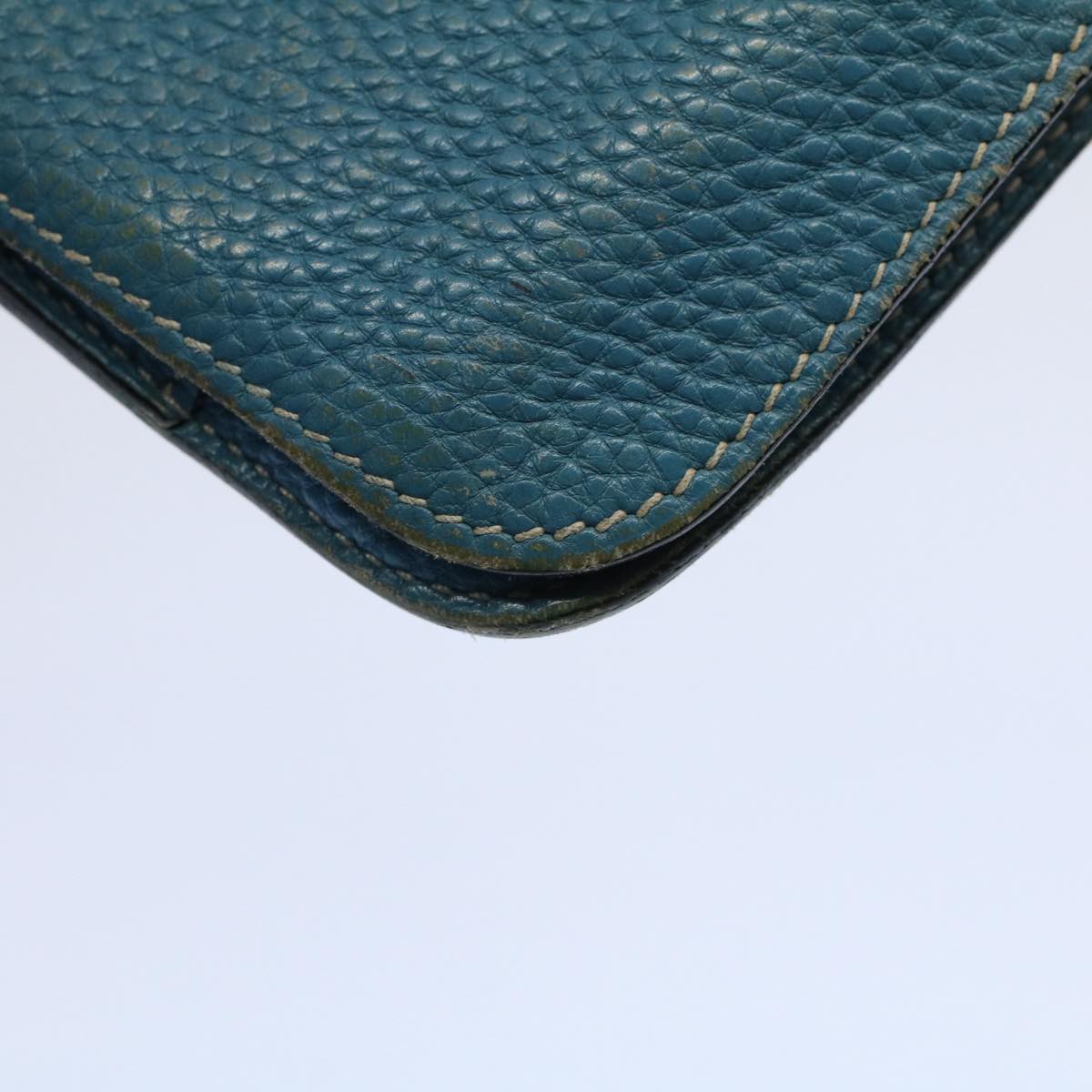 HERMES Dogon GM Wallet Leather Blue Auth ar10643B