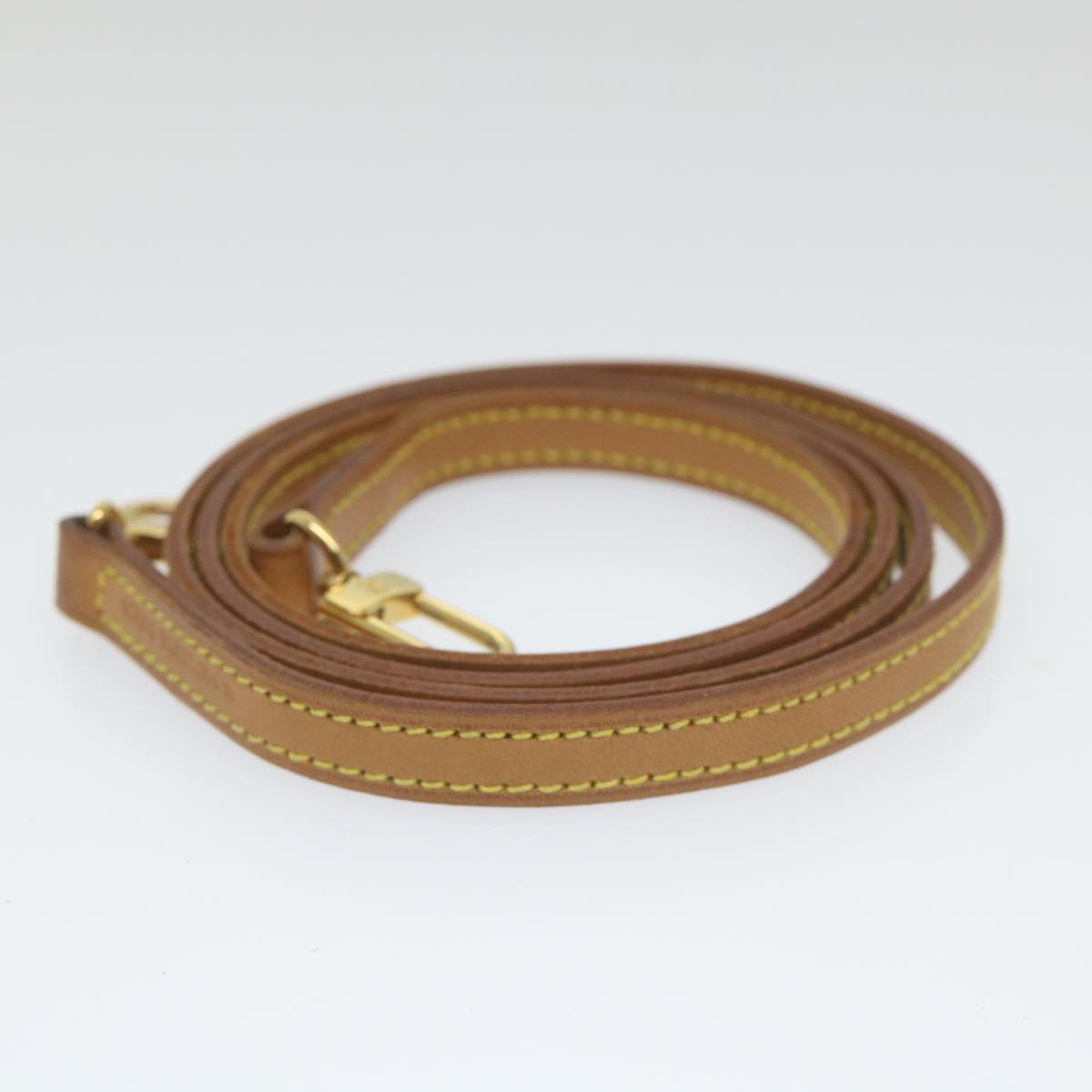 LOUIS VUITTON Shoulder Strap Leather 44.9"" Beige LV Auth ar10662