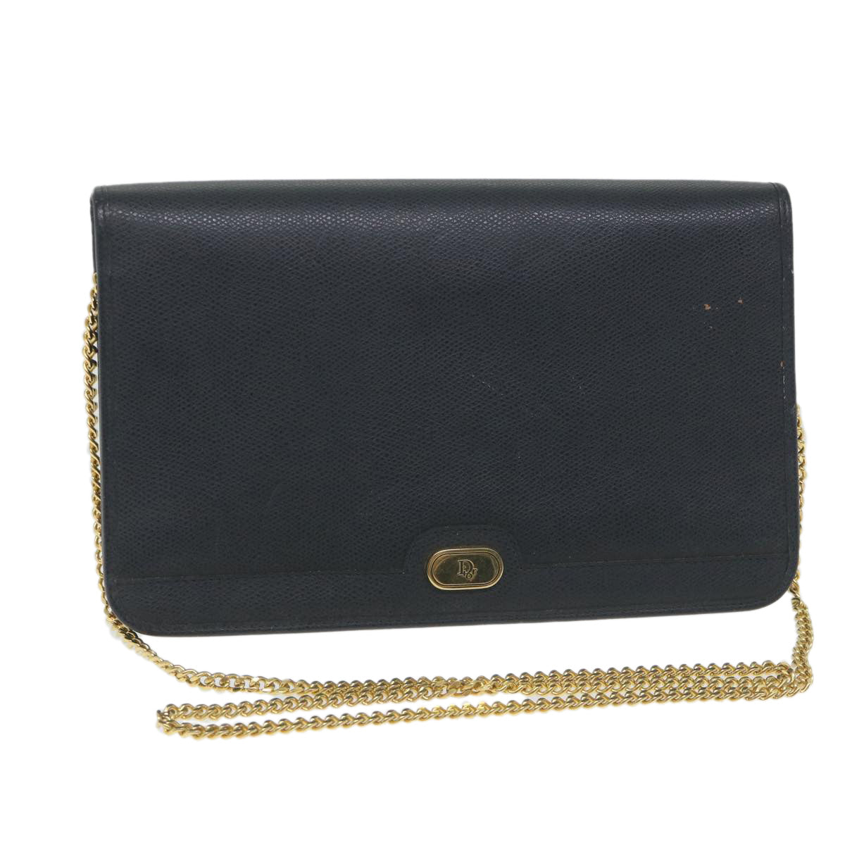 Christian Dior Honeycomb Canvas Chain Shoulder Bag Navy Auth ar10670