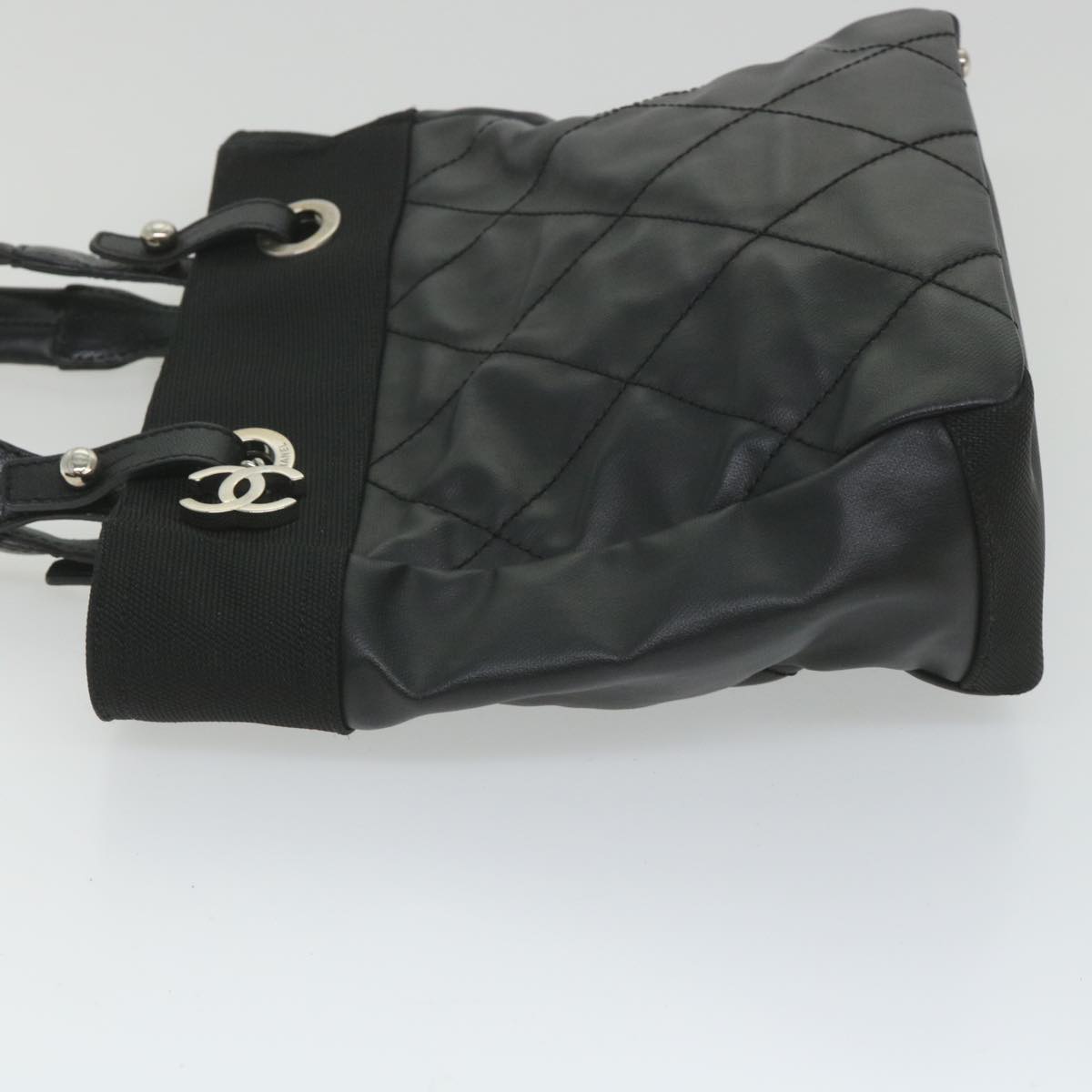 CHANEL Paris Biarritz Tote PM Tote Bag Coated Canvas Black CC Auth ar10719