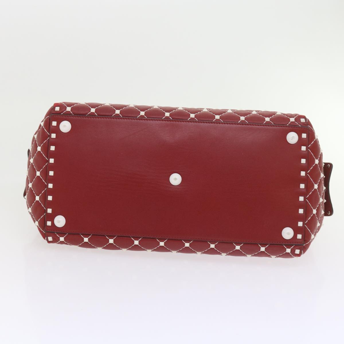 VALENTINO Rock studs Shoulder Bag Lamb Skin Red White Auth ar10772