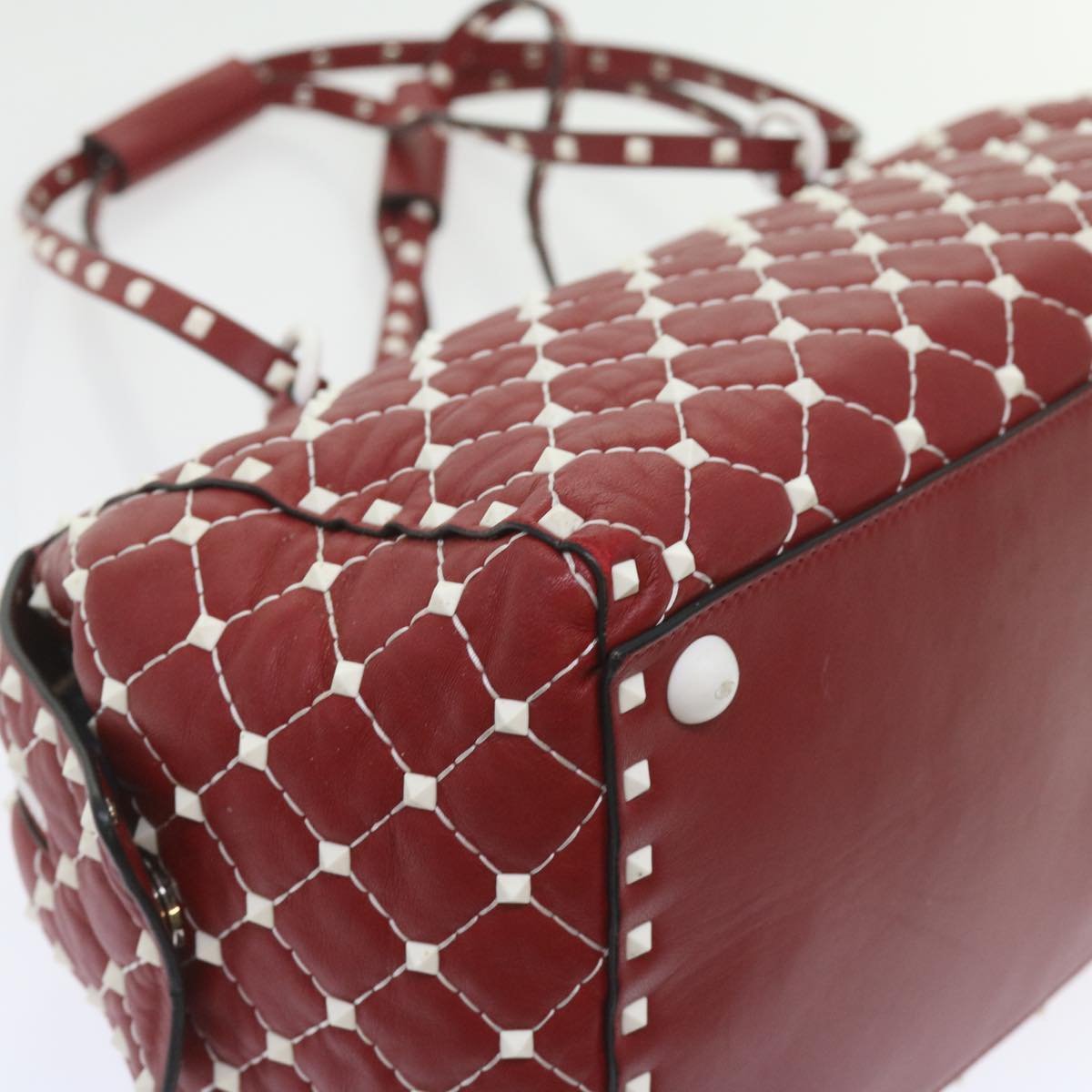 VALENTINO Rock studs Shoulder Bag Lamb Skin Red White Auth ar10772