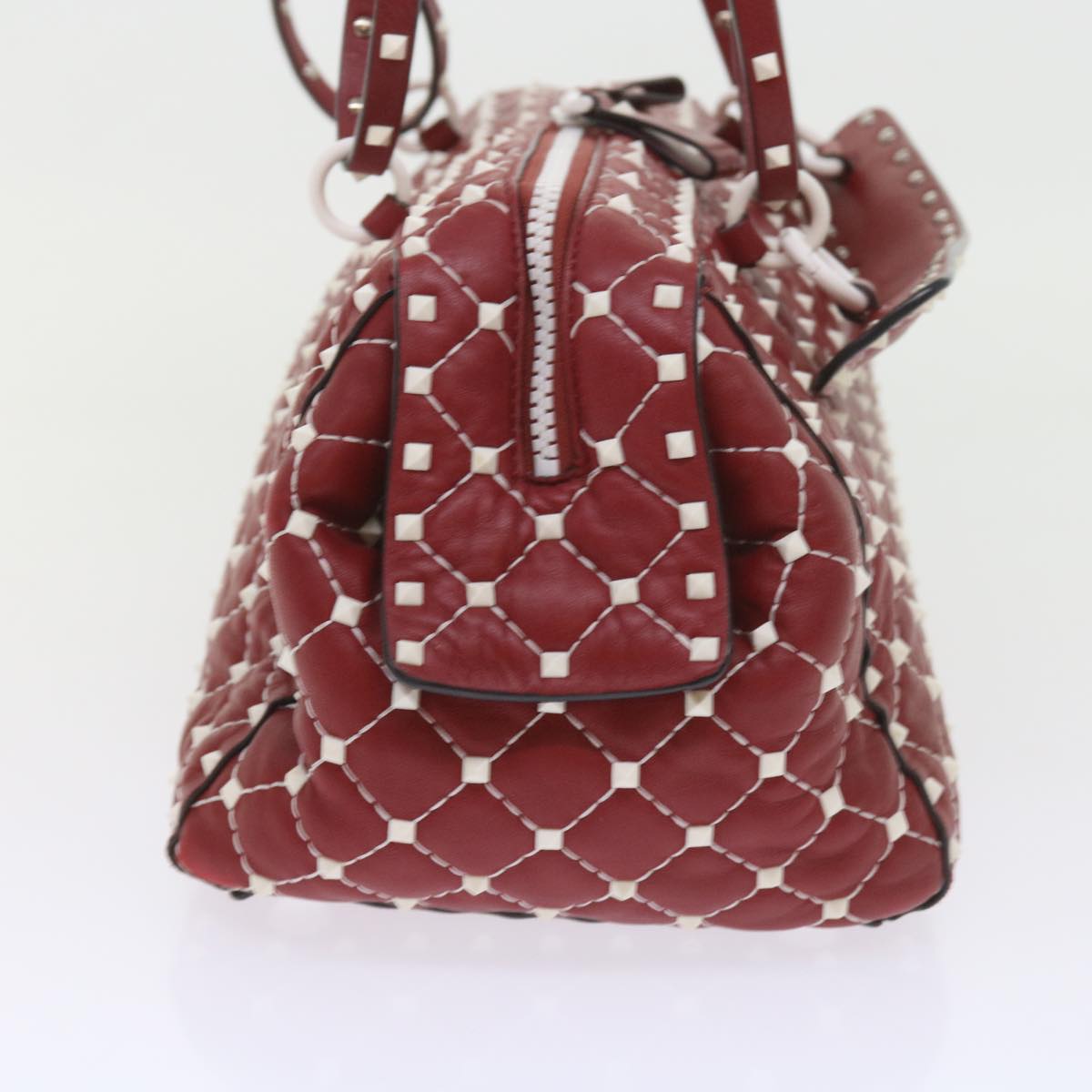 VALENTINO Rock studs Shoulder Bag Lamb Skin Red White Auth ar10772