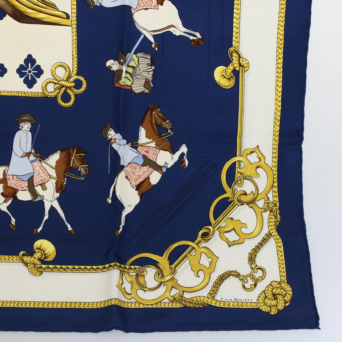 HERMES Carre 90 equitation japonaise Scarf Silk Navy Auth ar10773