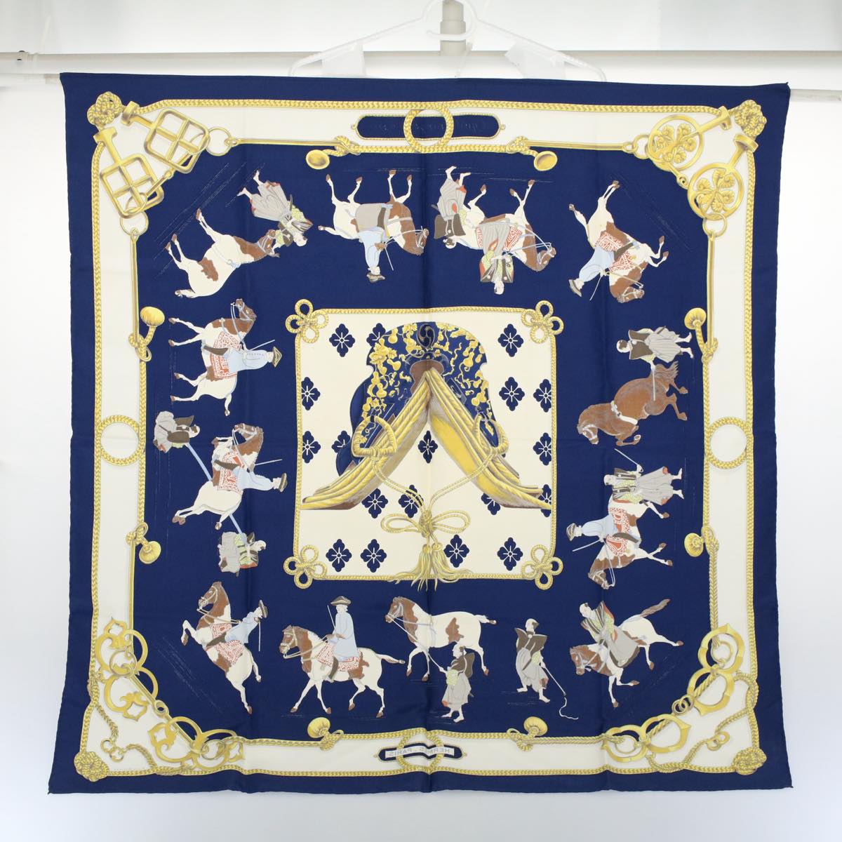 HERMES Carre 90 equitation japonaise Scarf Silk Navy Auth ar10773