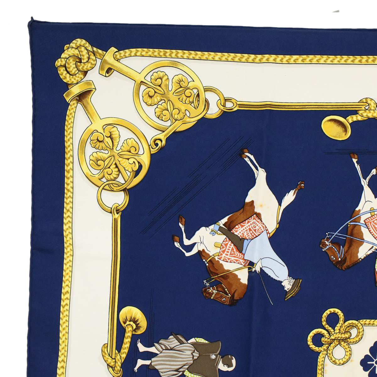 HERMES Carre 90 equitation japonaise Scarf Silk Navy Auth ar10773