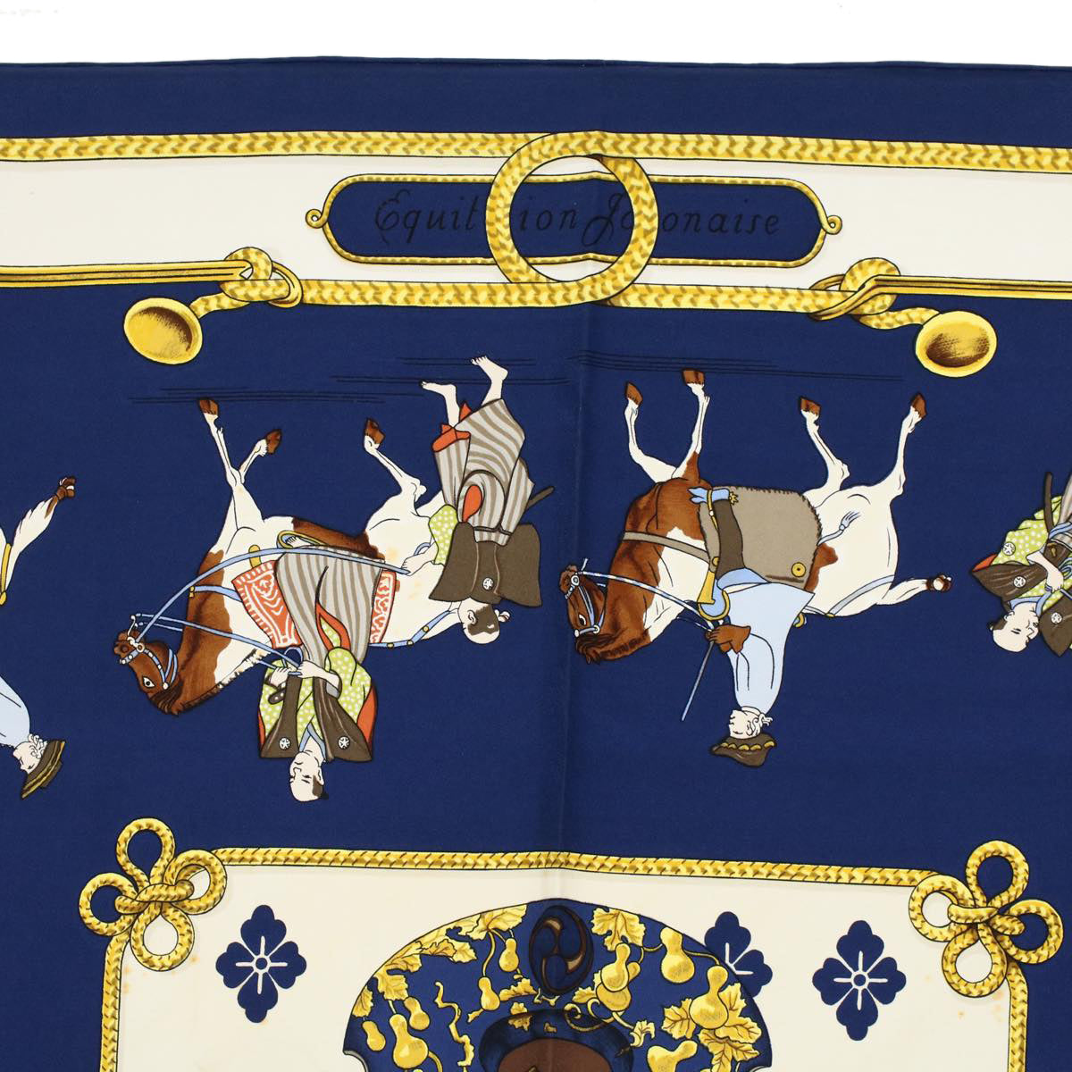 HERMES Carre 90 equitation japonaise Scarf Silk Navy Auth ar10773