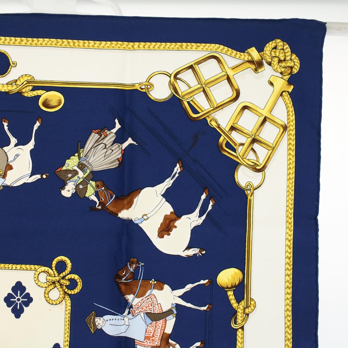 HERMES Carre 90 equitation japonaise Scarf Silk Navy Auth ar10773