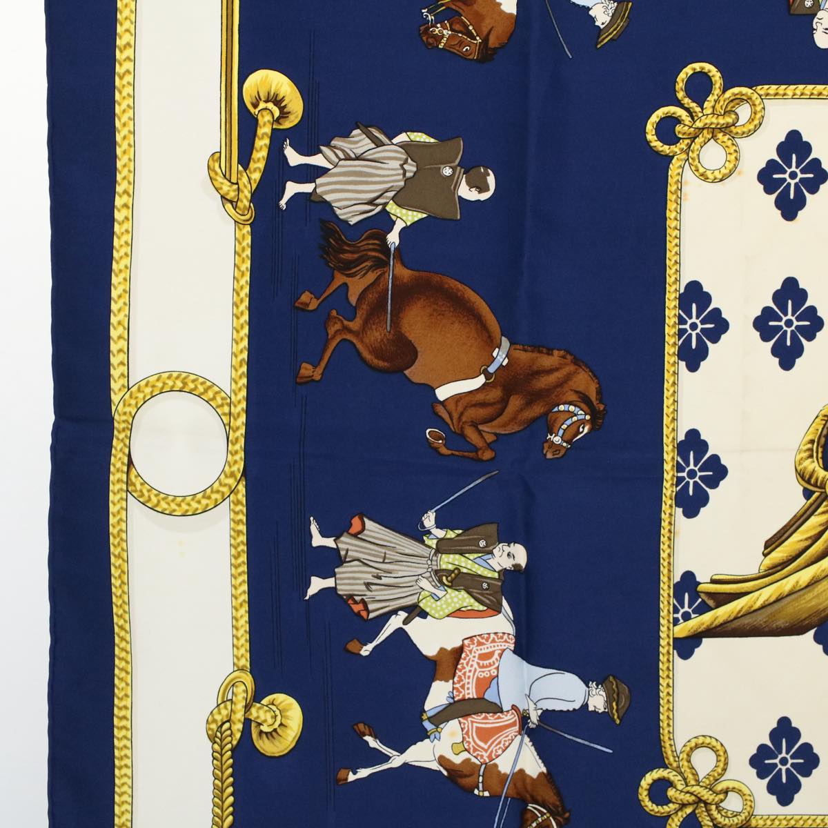 HERMES Carre 90 equitation japonaise Scarf Silk Navy Auth ar10773