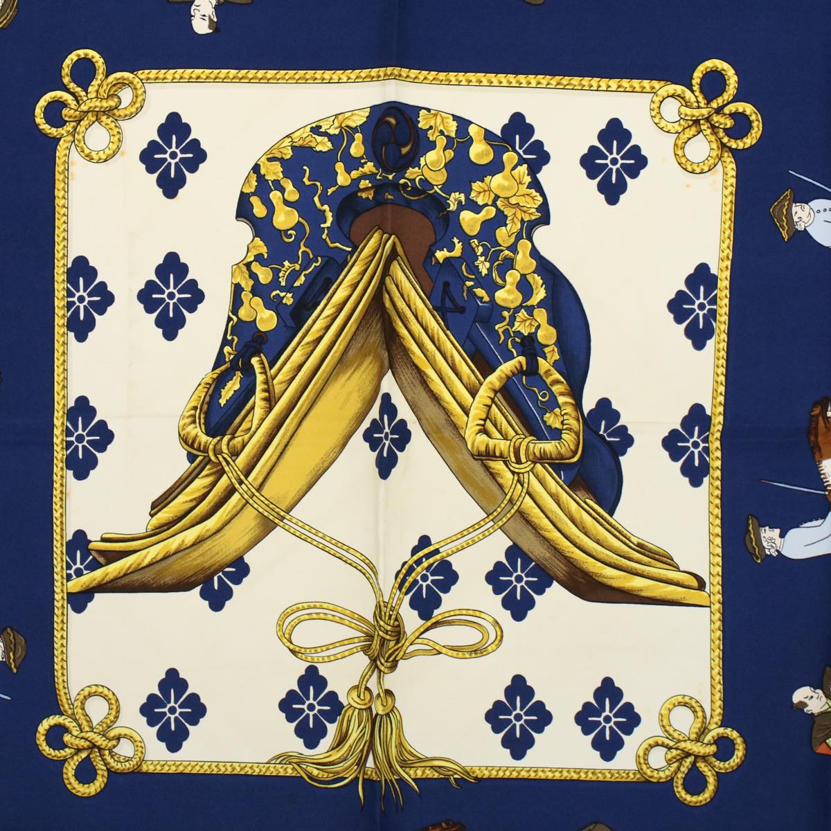 HERMES Carre 90 equitation japonaise Scarf Silk Navy Auth ar10773