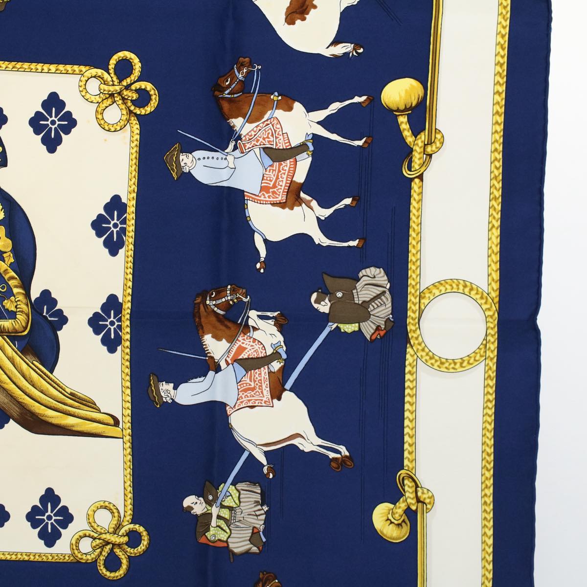 HERMES Carre 90 equitation japonaise Scarf Silk Navy Auth ar10773