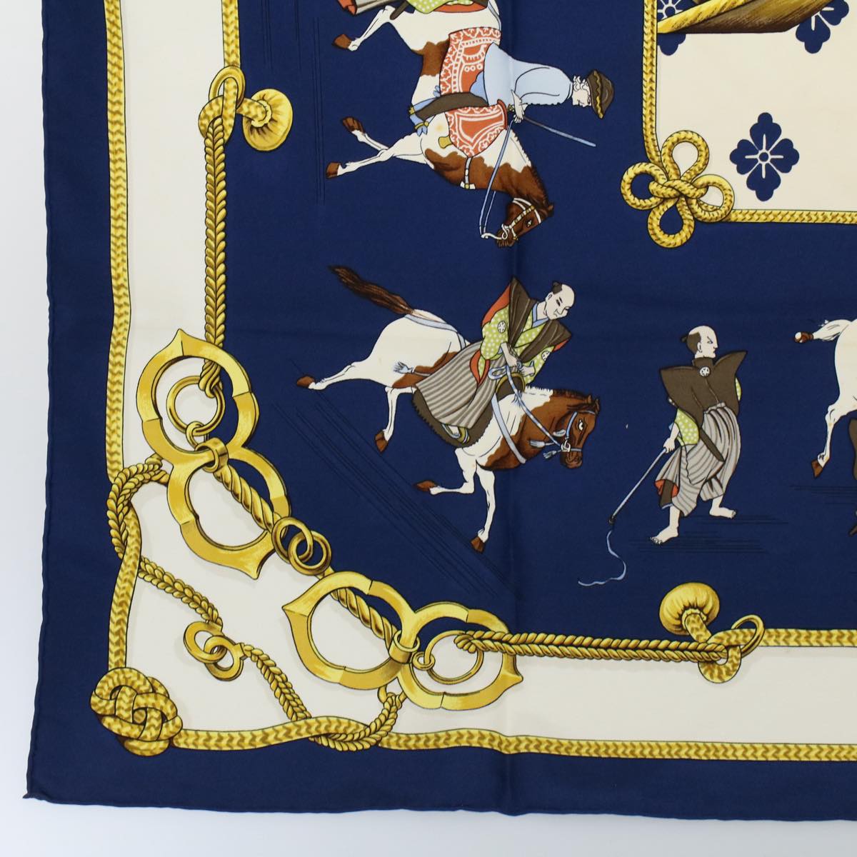 HERMES Carre 90 equitation japonaise Scarf Silk Navy Auth ar10773