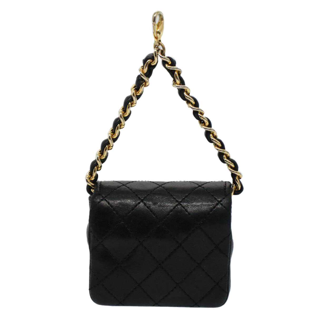 CHANEL Mini Mini Matelasse Chain Charm Lamb Skin Black CC Auth ar10850B