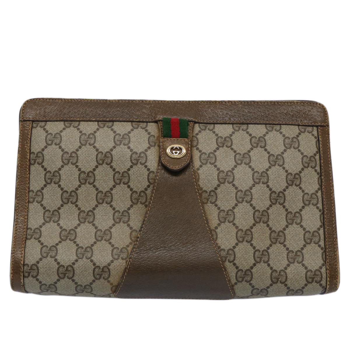 GUCCI GG Supreme Web Sherry Line Clutch Bag Beige Red 89 01 033 Auth ar11009