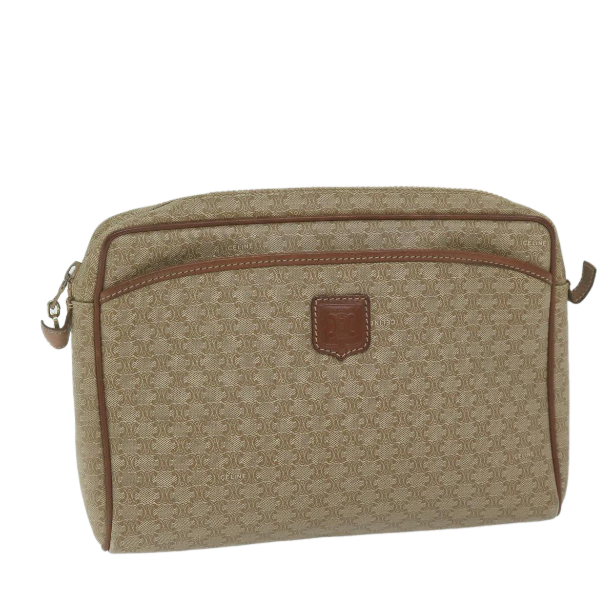 CELINE Macadam Canvas Clutch Bag Beige Auth ar11023