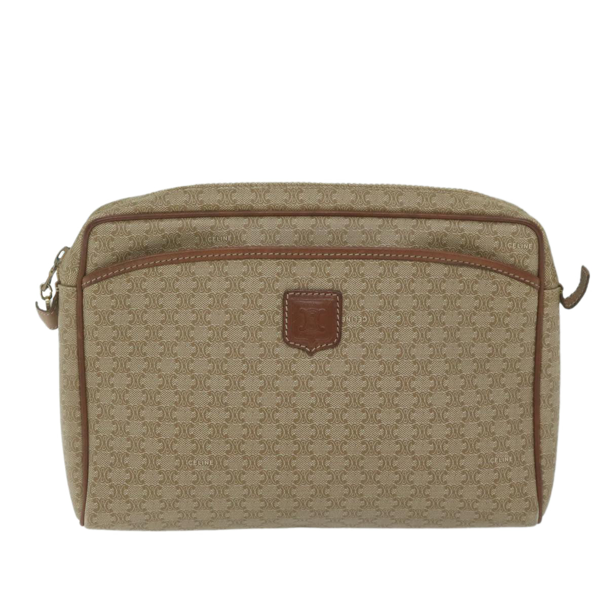 CELINE Macadam Canvas Clutch Bag Beige Auth ar11023