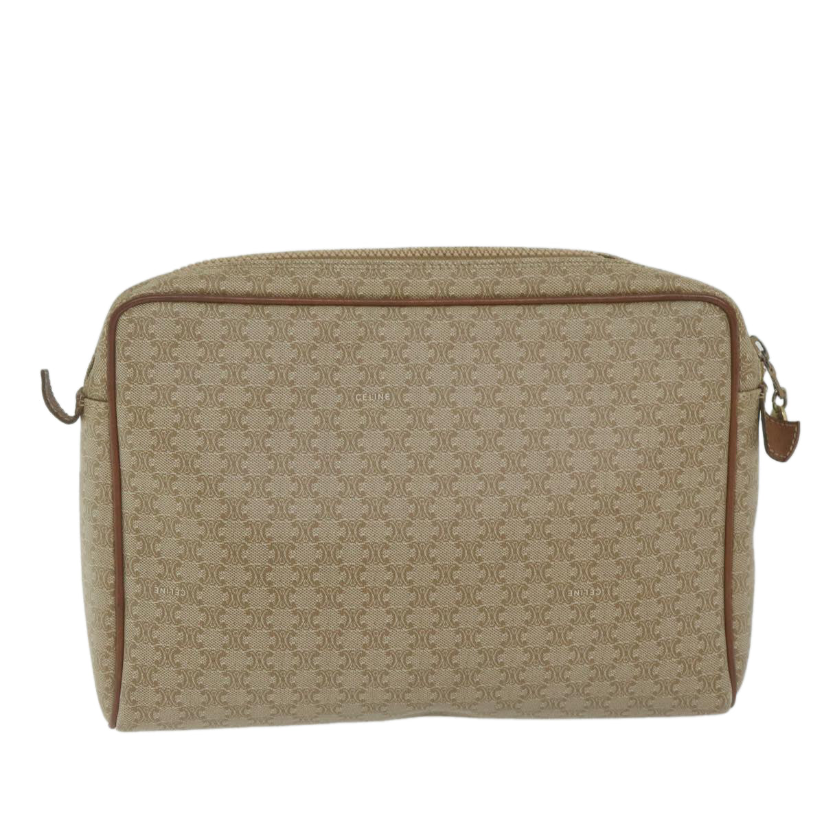 CELINE Macadam Canvas Clutch Bag Beige Auth ar11023