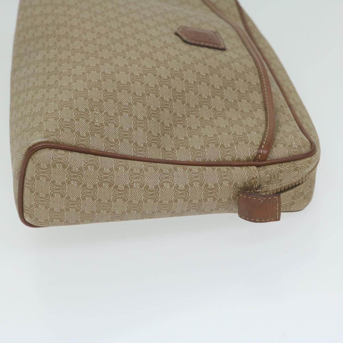 CELINE Macadam Canvas Clutch Bag Beige Auth ar11023