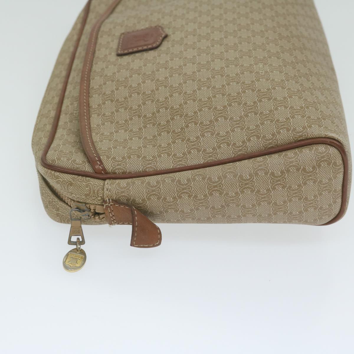 CELINE Macadam Canvas Clutch Bag Beige Auth ar11023